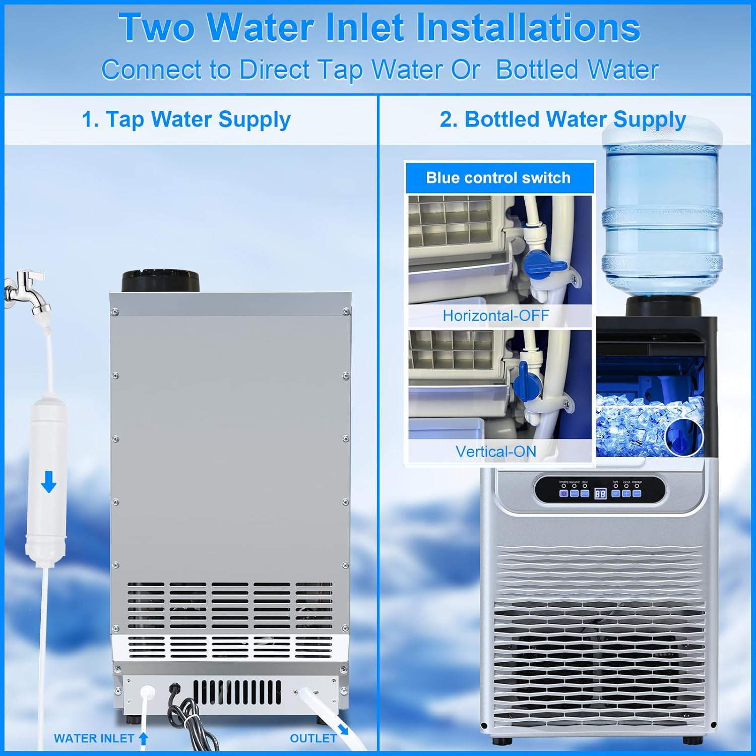 Commercial Ice Maker, 100Lbs/24H Ice Maker Machine, 2 Water Inlet Modes, Ice Maker with 20lbs Storage, Auto Self-Cleaning