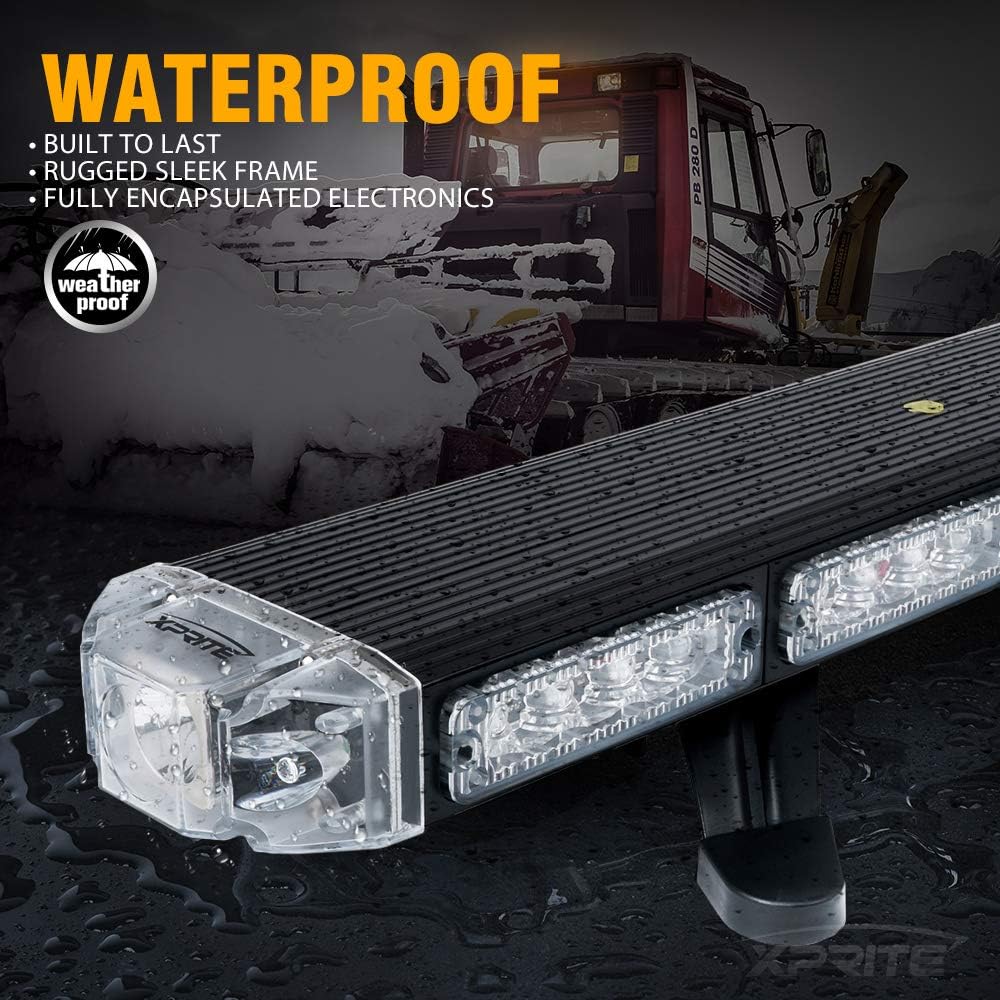 Xprite 48" Traffic Advisor White Amber Emergency Strobe Light Bar High Intensity LED Rooftop Warning Security Caution Lightbar w/Adjustable Brackets