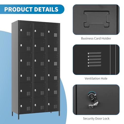 3 Doors Lockers for Employees, Steel Storage Lockers Lockable, Metal Locker Storage Cabinet for Home Office School Gym, Require Assembly (Grey)