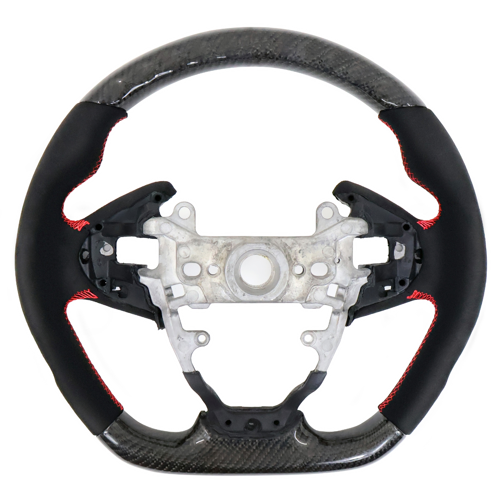 Ikon Motorsports Steering Wheel Compatible with 16-21 Honda Civic Gen 10th Carbon Fiber & Alcantara With Red Stitching