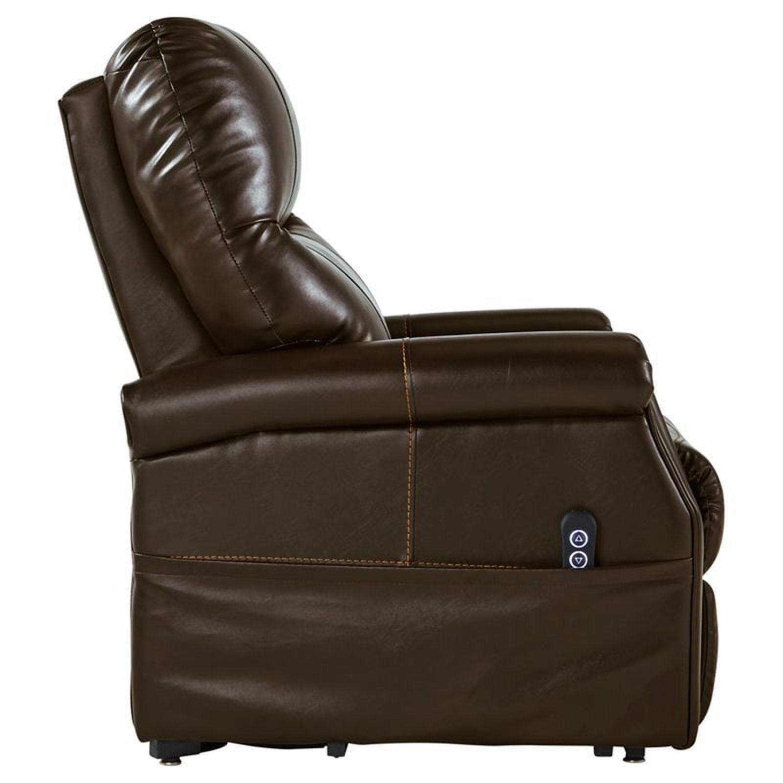 Signature Design by Ashley Markridge Faux Leather Upholstered Power Lift Recliner with Adjustable Positions and Side Storage, Brown