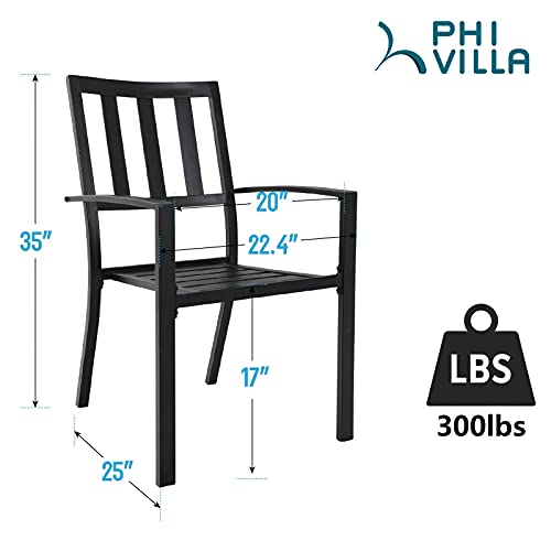 PHI VILLA Stackable Wrought Iron Patio Dining Chairs - Set of 2 Black Outdoor Chair Bistro Metal Chairs, Support 300 LBS