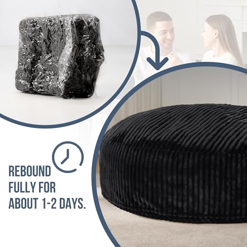 Hobestluk 5ft Bean Bag Chairs for Adults Large Beanbag Chair with Stripe Plush Cover Big Bean Bag Chair for Living Room Bedroom Dorm Office -Black