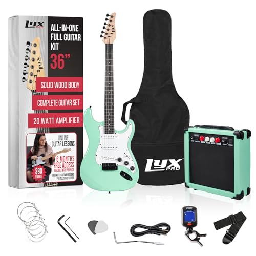 LyxPro 36 Inch Electric Guitar and Kit for Kids with 3/4 Size Beginner’s Guitar, Amp, Six Strings, Two Picks, Shoulder Strap, Digital Clip On Tuner