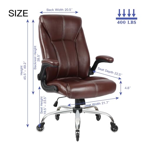 Big and Tall Office Chair for Heavy People 400lb, Executive Desk Computer Chair Adjustable Flip-up Armrests