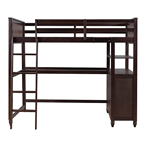 Harper & Bright Designs Full Loft Bed with Desk and Wardrobe,Solid Wood Loft Bed Frame Full with Storage Drawers for Kids Teens Adults