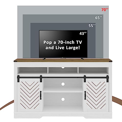 Farmhouse TV Stand for 65+ Inch TV, 34'' Tall Entertainment Center with Sliding Barn Doors