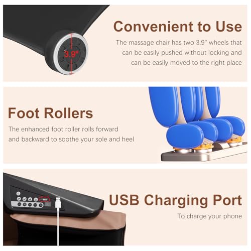 FDW Shiatsu Massage Chairs Full Body and Recliner Zero Gravity Massage Chair Electric with Built-in Heart Foot Roller Air Massage Easy to Move for