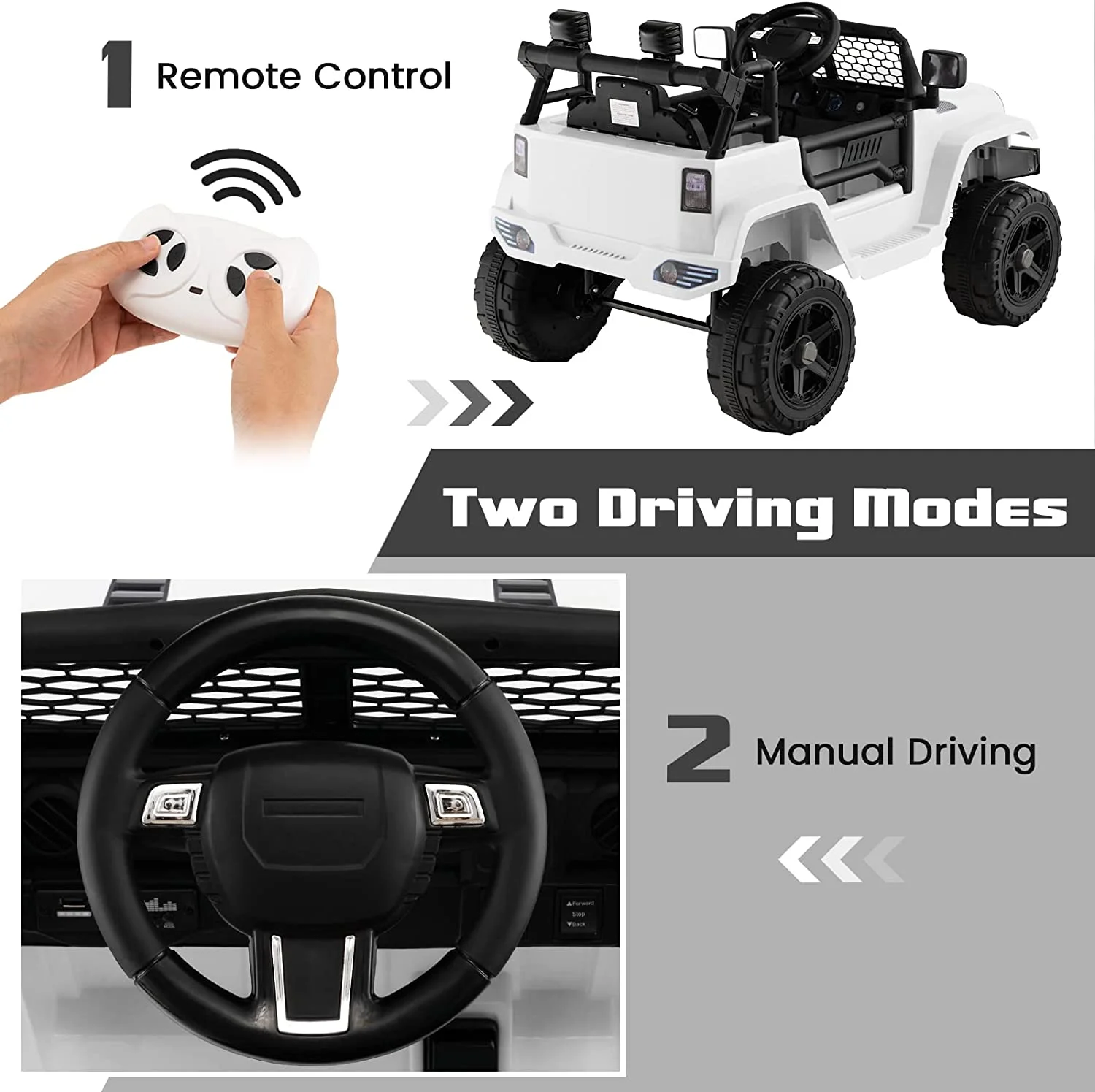 OLAKIDS Kids Ride On Truck, 12V Electric Vehicle Jeep Car with Remote Control, Toddlers Battery Powered Toy with 2 Speeds, Spring Suspension