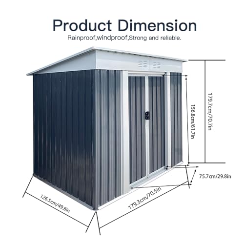 Aidek Outdoor Storage Shed, 5x3 FT Metal Garden Shed with Lockable Sliding Door & Vents