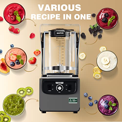 Wantjoin Professional Blender, Commercial Quiet blender Soundproof Blender 2200ml with Cover for Crushing Ice,Smoothie,Puree