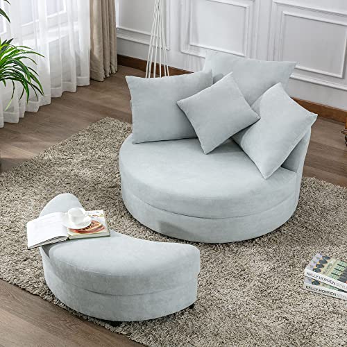 Oversized Swivel Accent Barrel Chair with Storage Ottoman+4 Pillows