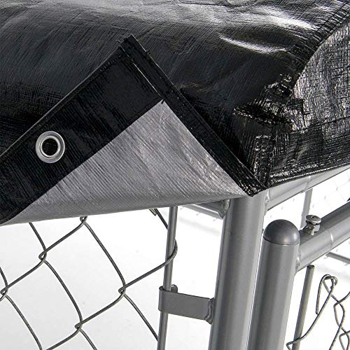Stay Series 4 by 4 by 4.3 Feet Studio Jr. Black Powder Coat Steel Frame Outdoor Dog Kennel with Waterproof Canopy Roof and Gate Door, Khaki