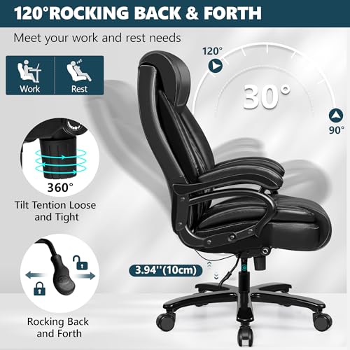 Big and Tall 500lbs Office Chair,Heavy Duty Large PU Leather Executive Desk Chair with Wide Seat