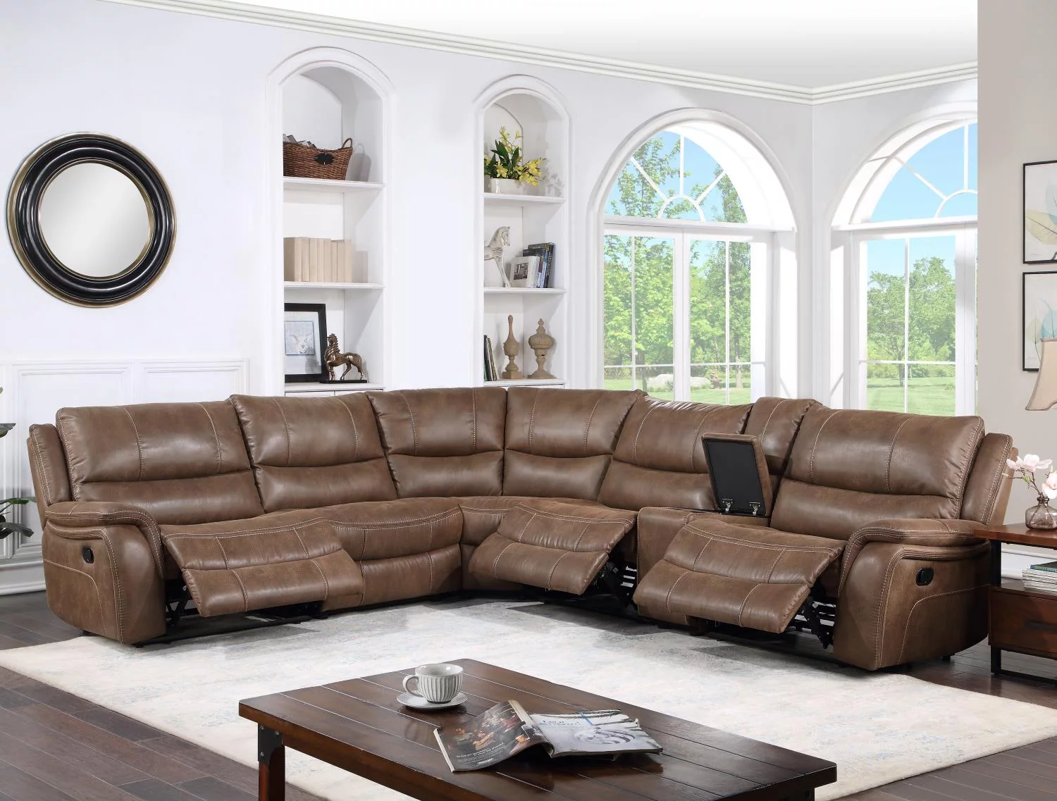 Lehi Cocoa Brown Faux Leather 6-Piece Manual Reclining Sectional