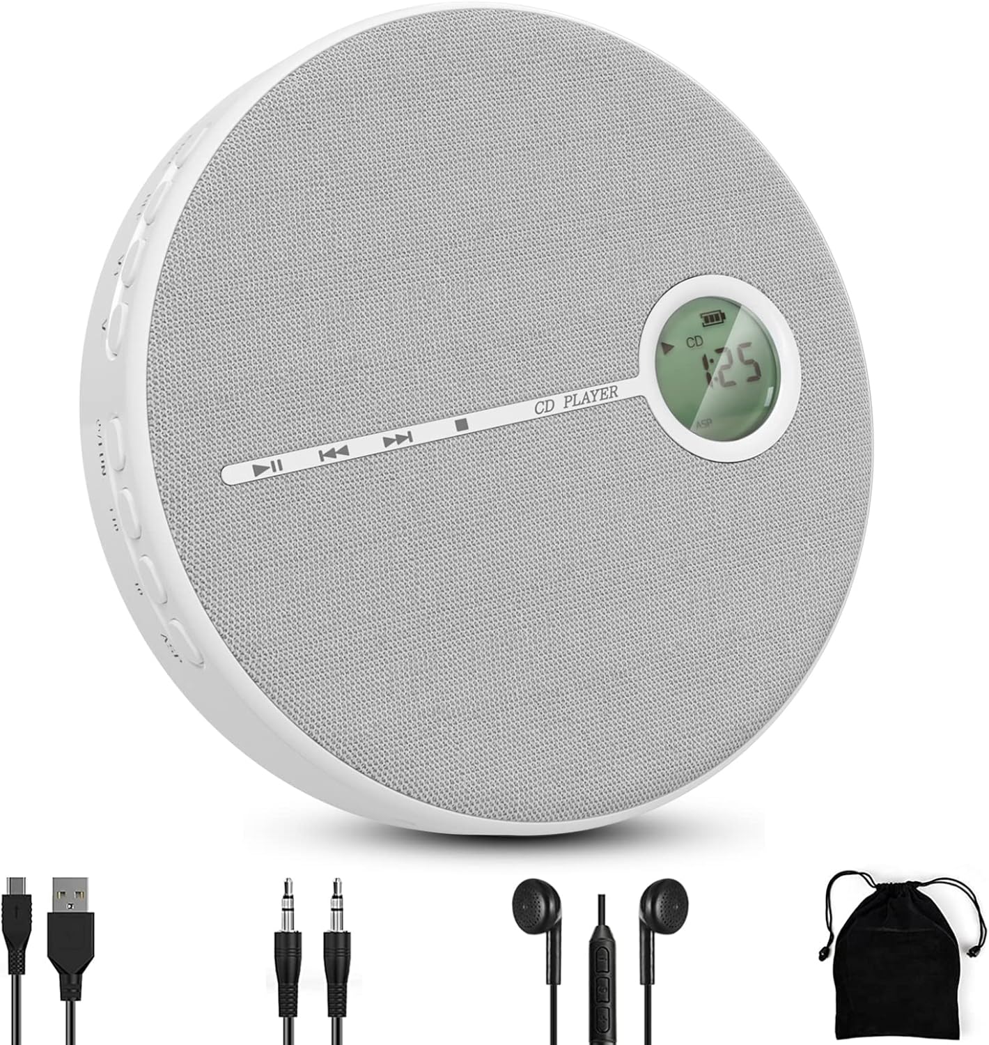 Rechargeable Portable CD Player with Bluetooth,ZUNKOM Compact Anti-Skip Walkman CD Player with Headphones &Dual Stereo Speakers for Home/Travel