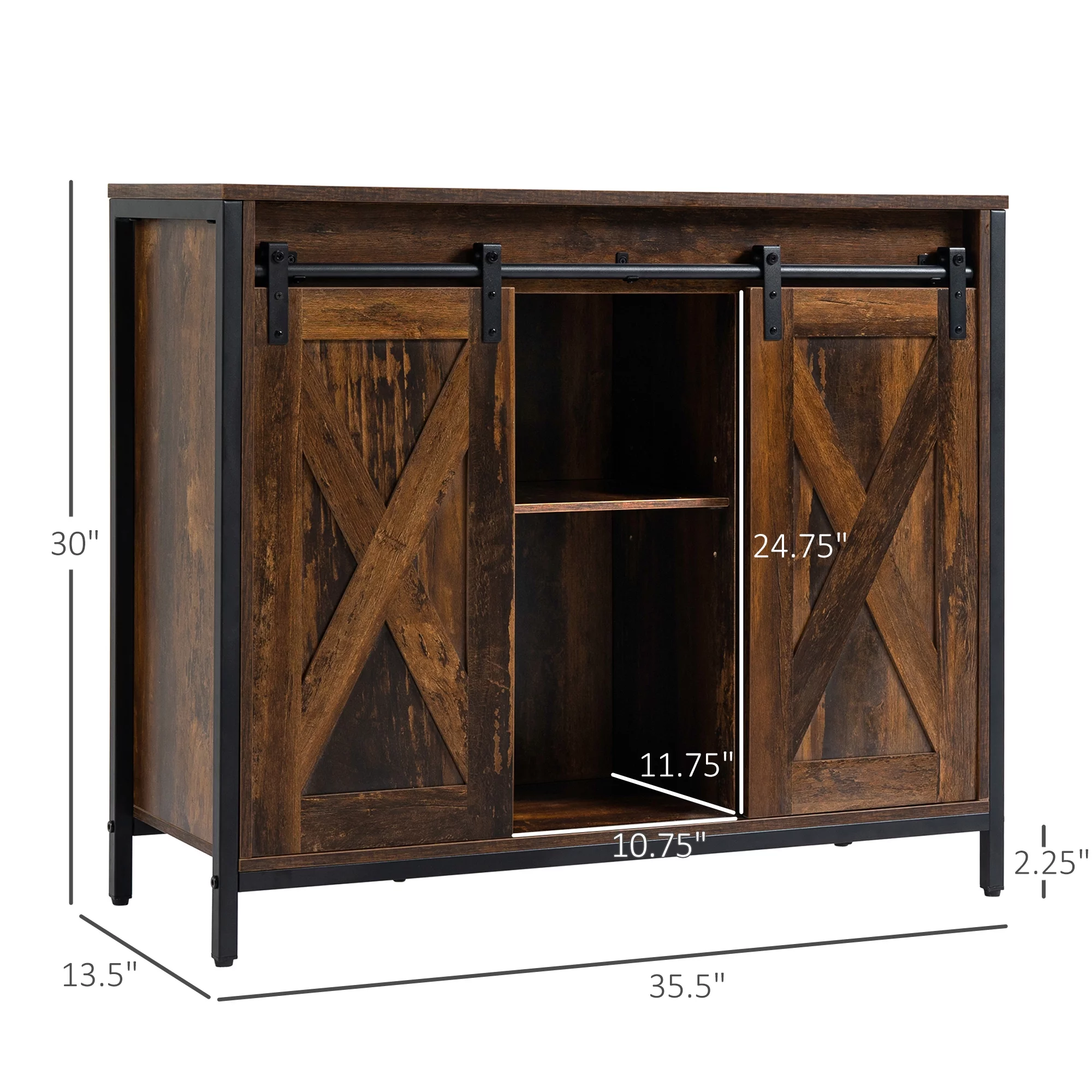 HOMCOM Industrial Sideboard, Buffet Cabinet with Sliding Barn Doors, Storage Cabinets and Adjustable Shelves for Living Room, Kitchen, Home Bar