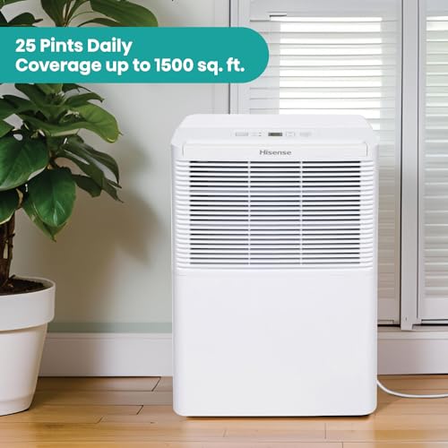Hisense Energy Star 25-Pint Portable Dehumidifier with Auto-Shutoff, Home Dehumidifier and Moisture Absorber For Basement, Garage