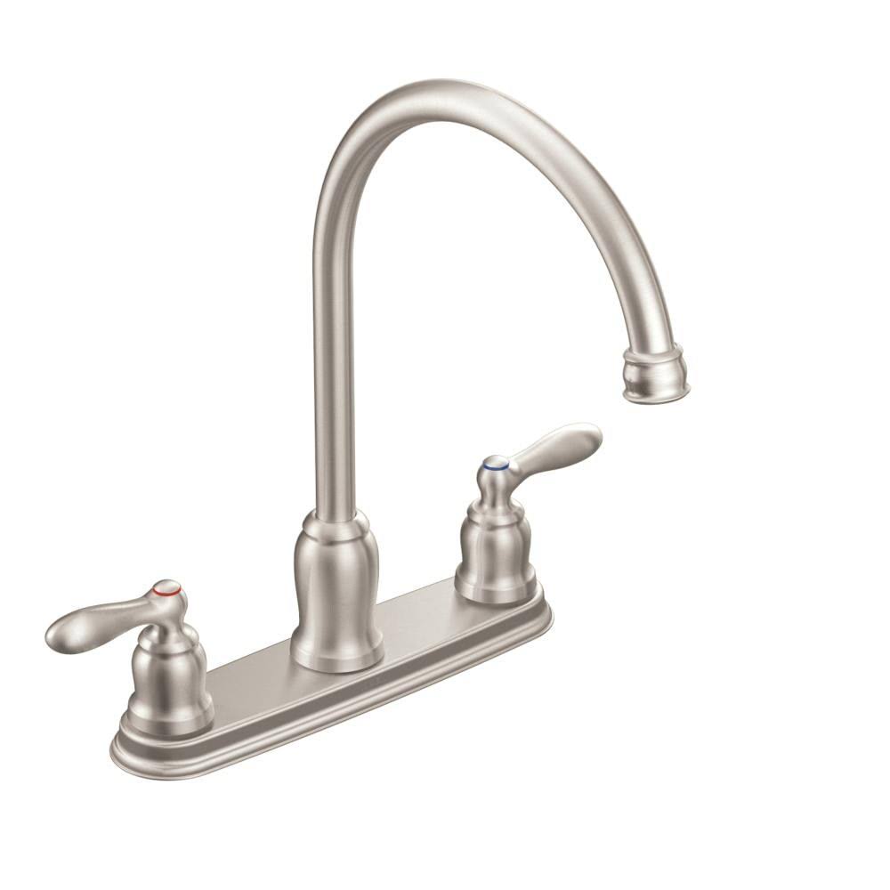 Moen Caldwell Spot Resist Stainless 2-Handle Deck-Mount High-Arc Handle Kitchen Faucet (Deck Plate Included) 87976SRS