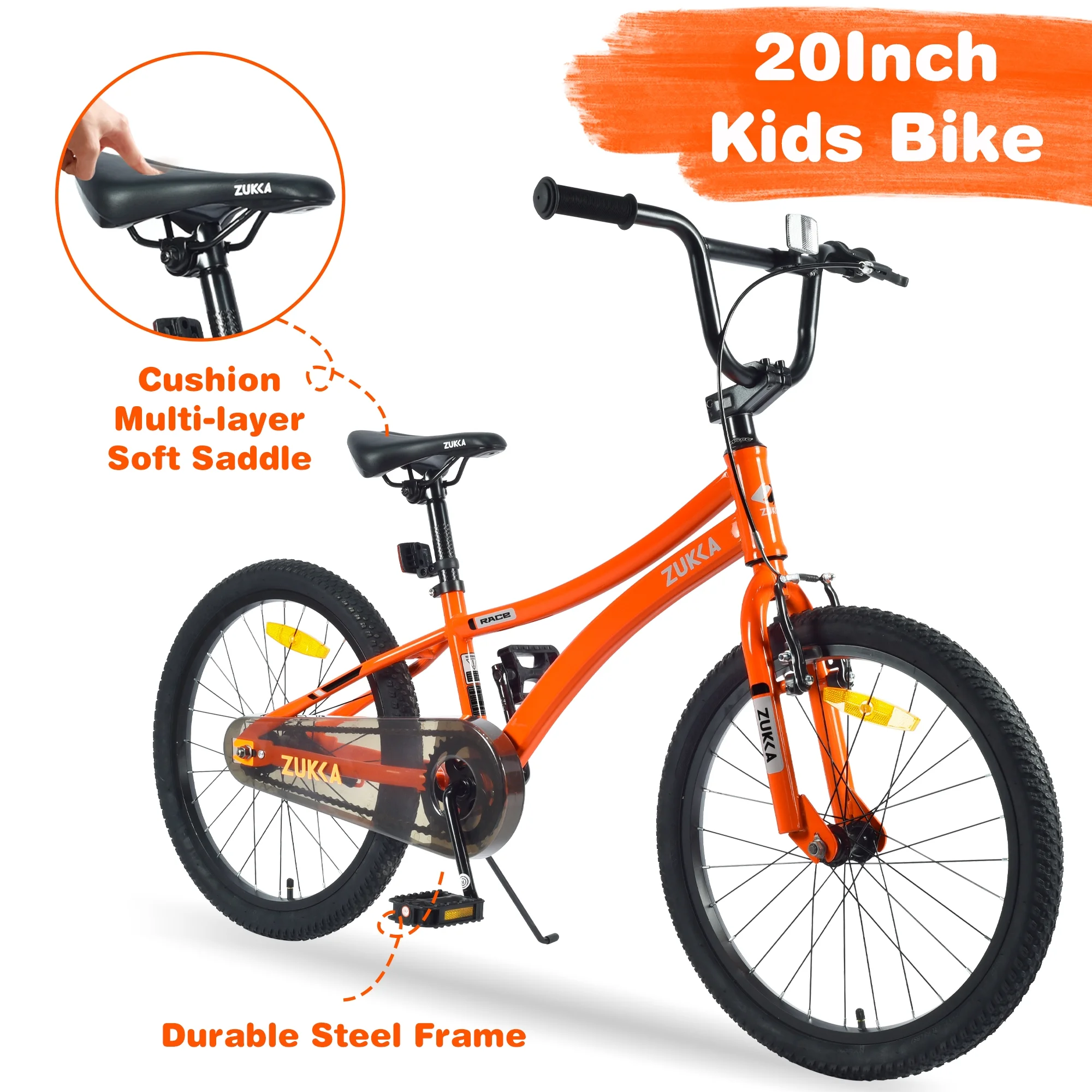 20 Inch Boys Bike, Kids' Bicycles for Kids Ages 7 - 10, Single Speed Boys Bikes with Steel Frame, Adjustable Seat Height, Orange