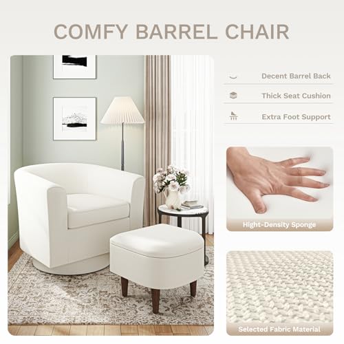 COLAMY Upholstered Swivel Barrel Accent Chair with Ottoman
