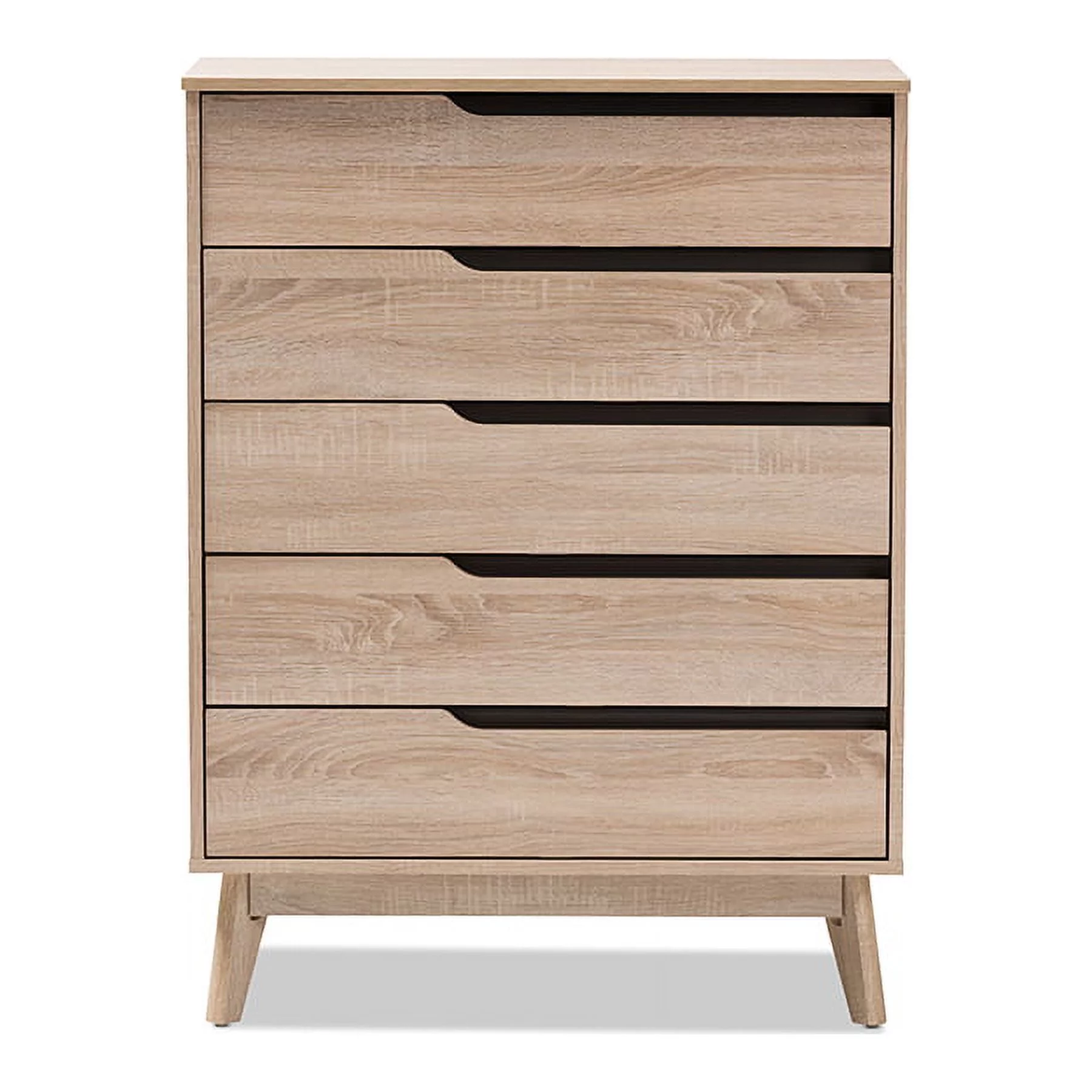 Baxton Studio Fella Mid-Century Modern Two-Tone Oak and Grey Wood 5-Drawer Chest