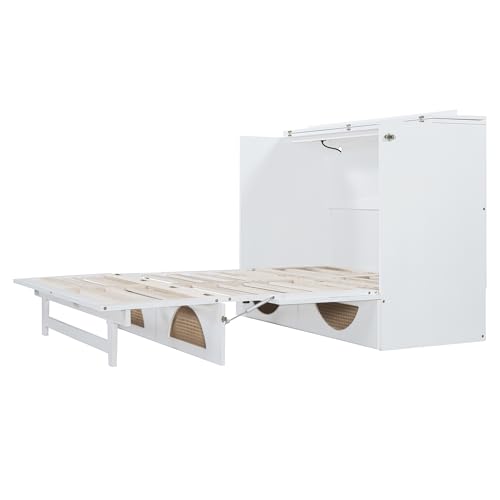 Harper & Bright Designs Full Size Murphy Bed Cabinet Wall Bed Chest with USB