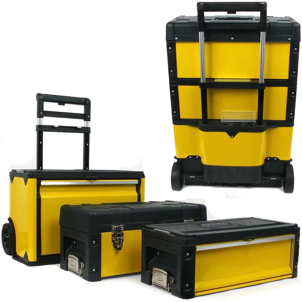 Portable Tool Box with Wheels ? Stackable 3-in-1 Tool Chest ? Foldable Comfort Handle and Tough Latches on the Mobile Tool Box by Stalwart