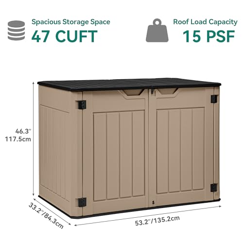 YITAHOME Outdoor Horizontal Storage Sheds w/o Shelf, Weather Resistant Resin Tool Shed, Multi-Opening Door for Storage of Bike, Trash Cans