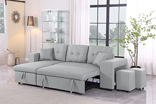 Devion Furniture Regis 4-in-1 Convertible L Shaped Couch with Pull Out Bed and Storage, Sectional Sleeper Sofa with Reversible Chaise for Living Room