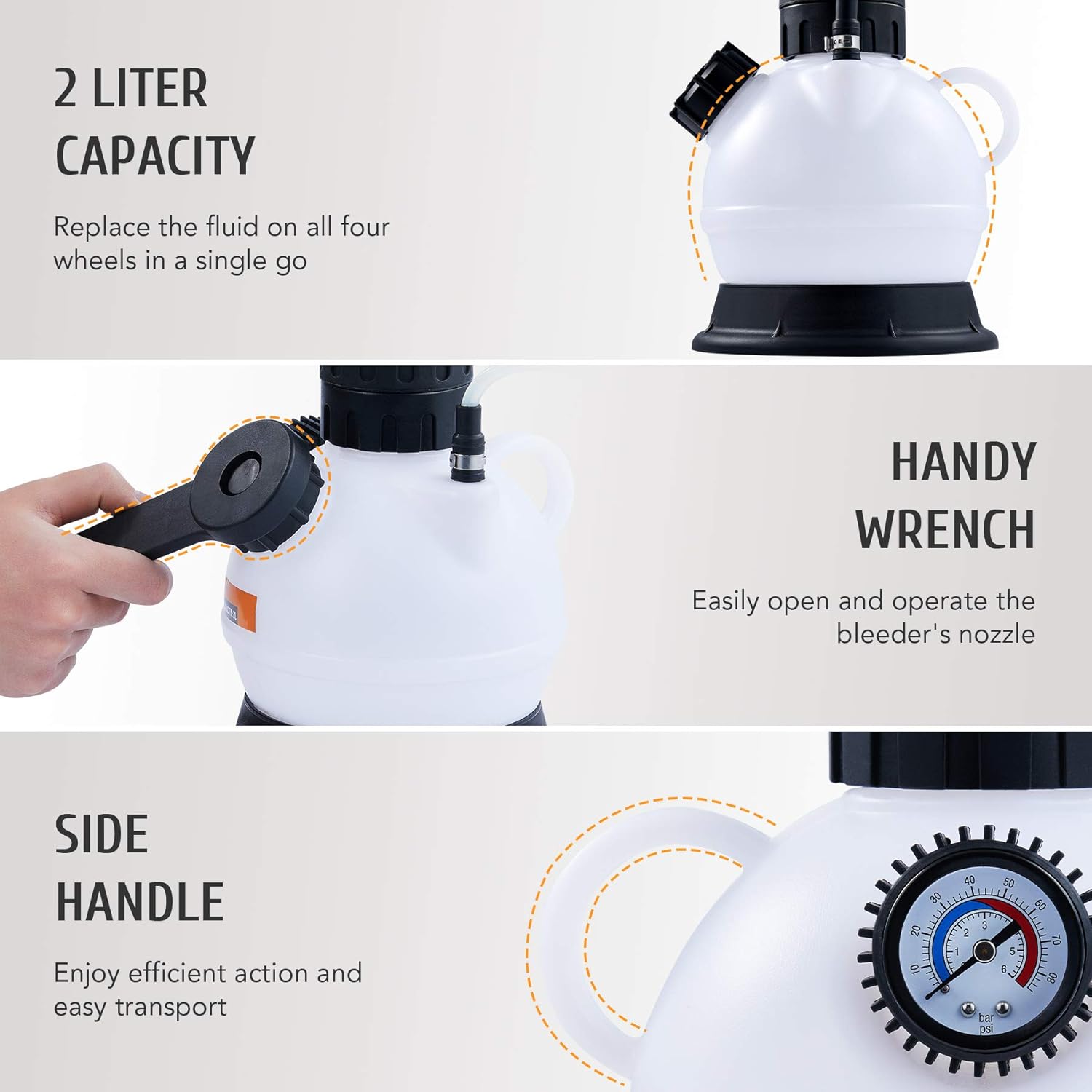 Orion Motor Tech Brake Pressure Bleeder, European Brake Bleeder Kit with Hand Pump, Pressure Brake Bleeder with Hose and European Adapter
