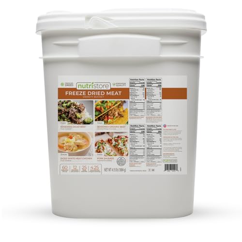 Nutristore Emergency Buckets | Premium Freeze-Dried Meats | 25-Year Shelf Life | Made in USA | Emergency Survival Food Supply | 60 Large Servings