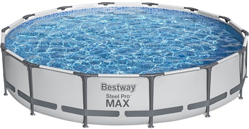 Bestway Steel Pro MAX 12 Foot by 30 Inch Round Above Ground Swimming Pool Set Outdoor Metal Frame Family Pool with Filter Pump, Gray