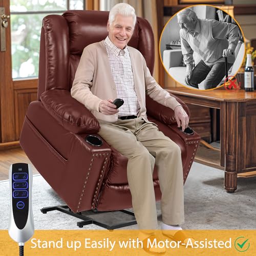 Triple Motor Large Power Lift Recliner Chair for Elderly with Heat and Massage, Lay Flat Lift Chairs for Seniors Infinite Position, Extended Footrest