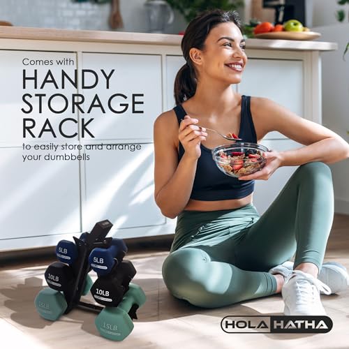 HolaHatha Neoprene Dumbbell Free Hand Weight Set with Rack, Ideal for Home Exercises to Gain Tone and Definition