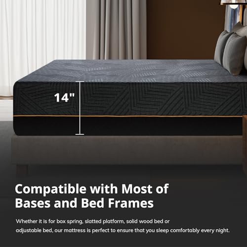 EGOHOME 14 Inch King Size Memory Foam Mattress for Back Pain, Cooling Copper Gel Bed in a Box, Foam Made in USA, CertiPUR-US Certified
