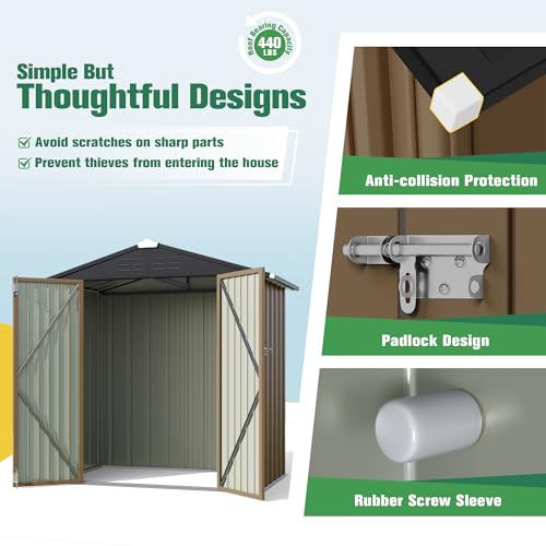 Flamaker Storage Shed Waterproof Metal Garden Shed with Lockable Door Utility Tool Shed Outdoor Storage for Backyard, Patio and Lawn (5 x 3 FT)