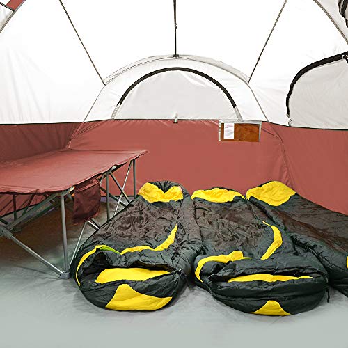 CAMPROS CP Tent 12-Person-Camping-Tents,3 Room Family Tents,Waterproof Windproof Family Tent with Top Rainfly,6 Large Mesh Windows,Double Layer
