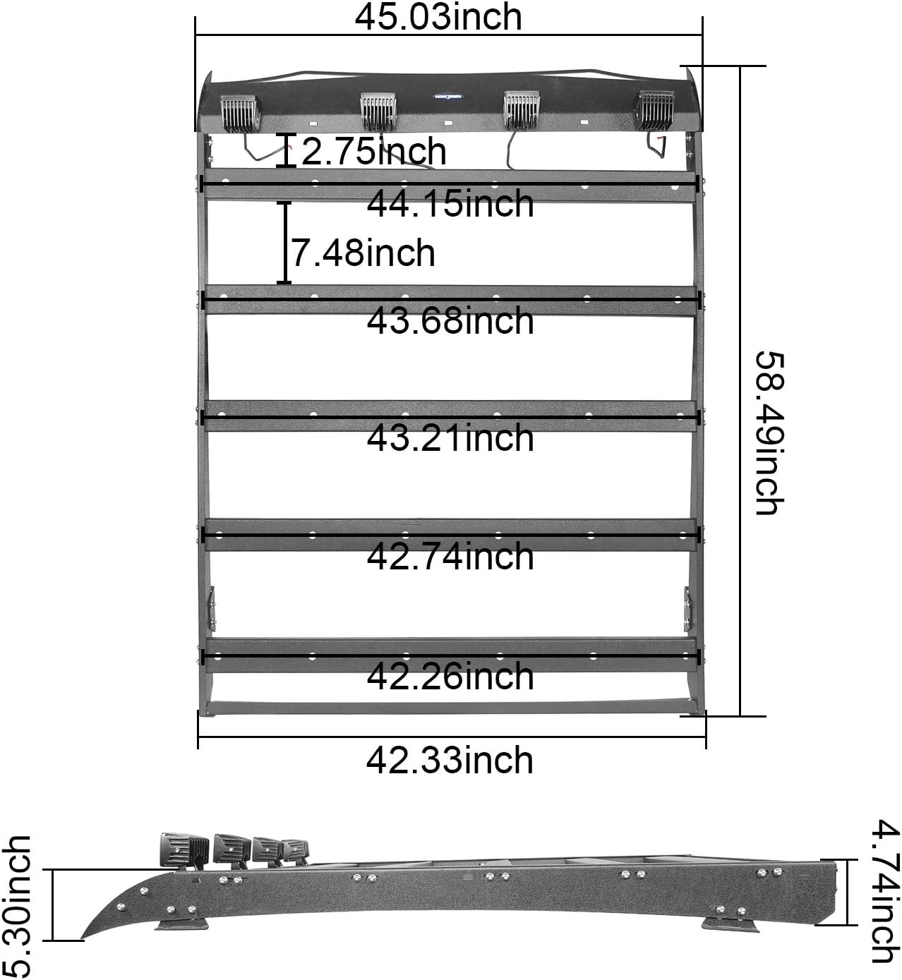 Hooke Road Tacoma Top Roof Rack Cargo Carrier w/4x18W LED Lights for 2/3 Gen Tacoma 2005-2022 (4-Doors Double Cab only)