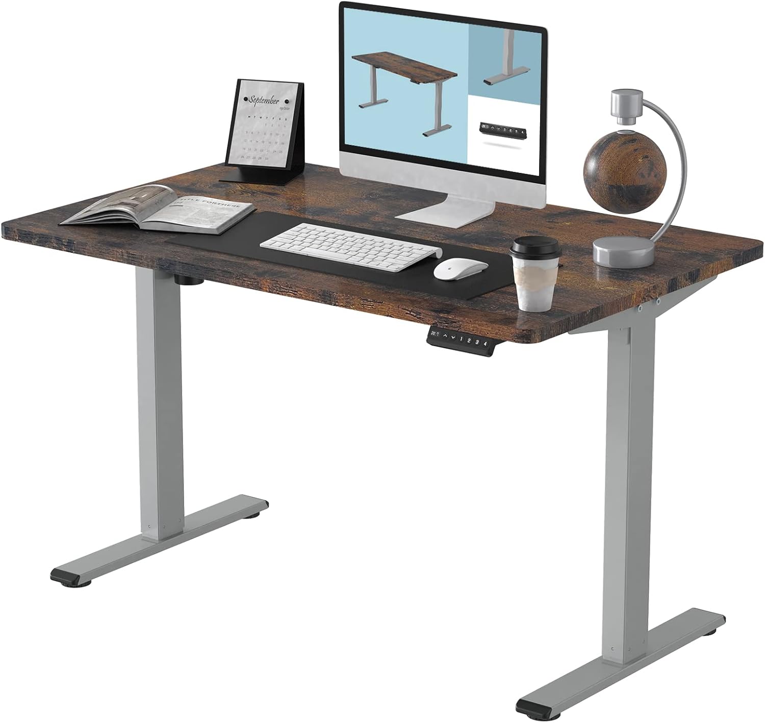 FLEXISPOT EN1 Electric Height Adjustable Desk 55 x 28 Inches Whole-Piece Standing Desk Home Office Sit Stand Up Desk Primo(Gray Frame +55 inch White