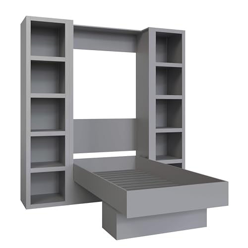 Oakland Living Easy-Lift Queen Murphy Wall Bed in Brown Wood Grain with Two Bookshelves