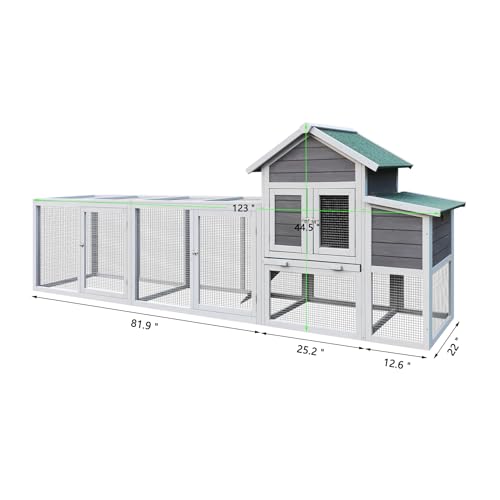 122" Large Chicken Coop with Run,Outdoor Chicken Run W/Nesting Box & Perch,Wooden Hen House W/Ramp & Sliding Trays