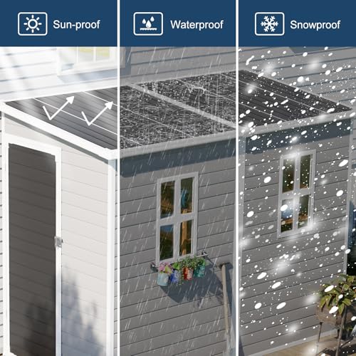 Outdoor Resin Storage Shed with Floor 8x6x7 FT Waterproof Wider Door Outside Plastic Sheds Kit for Backyard Garden Patio Lawn Tools, Gray