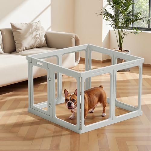 Clear Acrylic Dog Playpen - 11.6 sq.ft, 24" H 10 Planes Transparent Dog Fence Indoor, Sturdy Pet Pen for Puppy/Small Dog/Rabbit/Cat/Pig