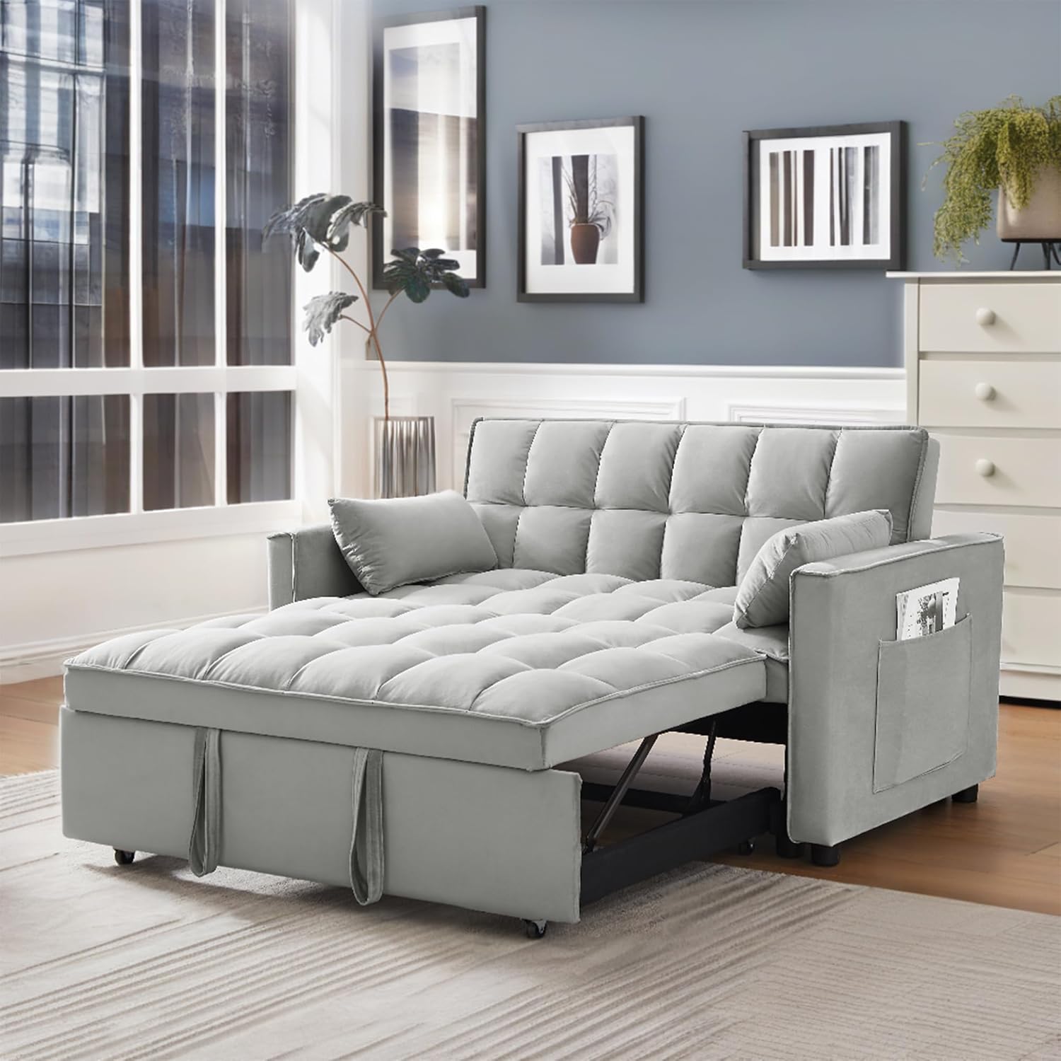 NicBex Full Pull Out Sofa Bed Sofa Bed Convertible Pull Out Couch Bed Sofa Sleeper Folding Chair Bed with Pillows, Pockets