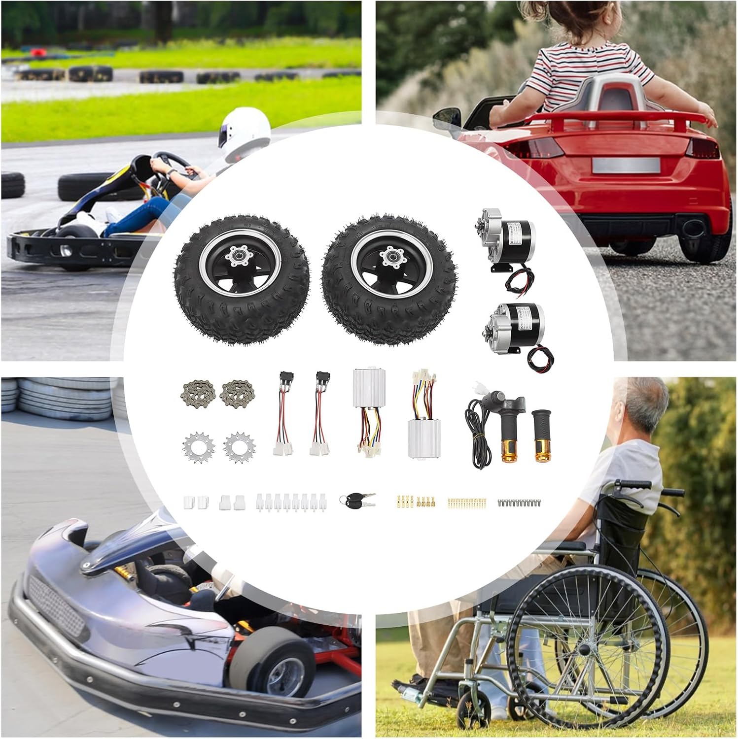 Motor Drive Air Wheel Conversion Kit Dual 350W 36V Brush Gear Motors, Double 10in Wheel Set for Electrical Beach Bike