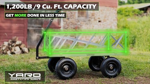 Yard Commander - 400LB Heavy Duty Tow Behind ATV Trailer Steel Dump Cart - 10-Cubic Feet Capacity - Garden Utility Trailer