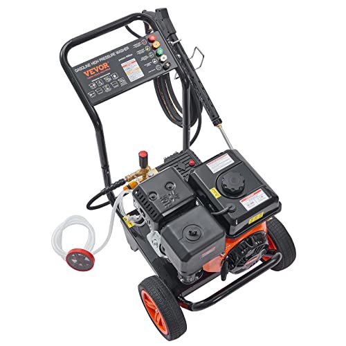 VEVOR Gas Powered Pressure Washer 3400 PSI 2.6 GPM, with Spray Gun and Extension Wand, 5 Quick Connect Nozzles, Copper Pump