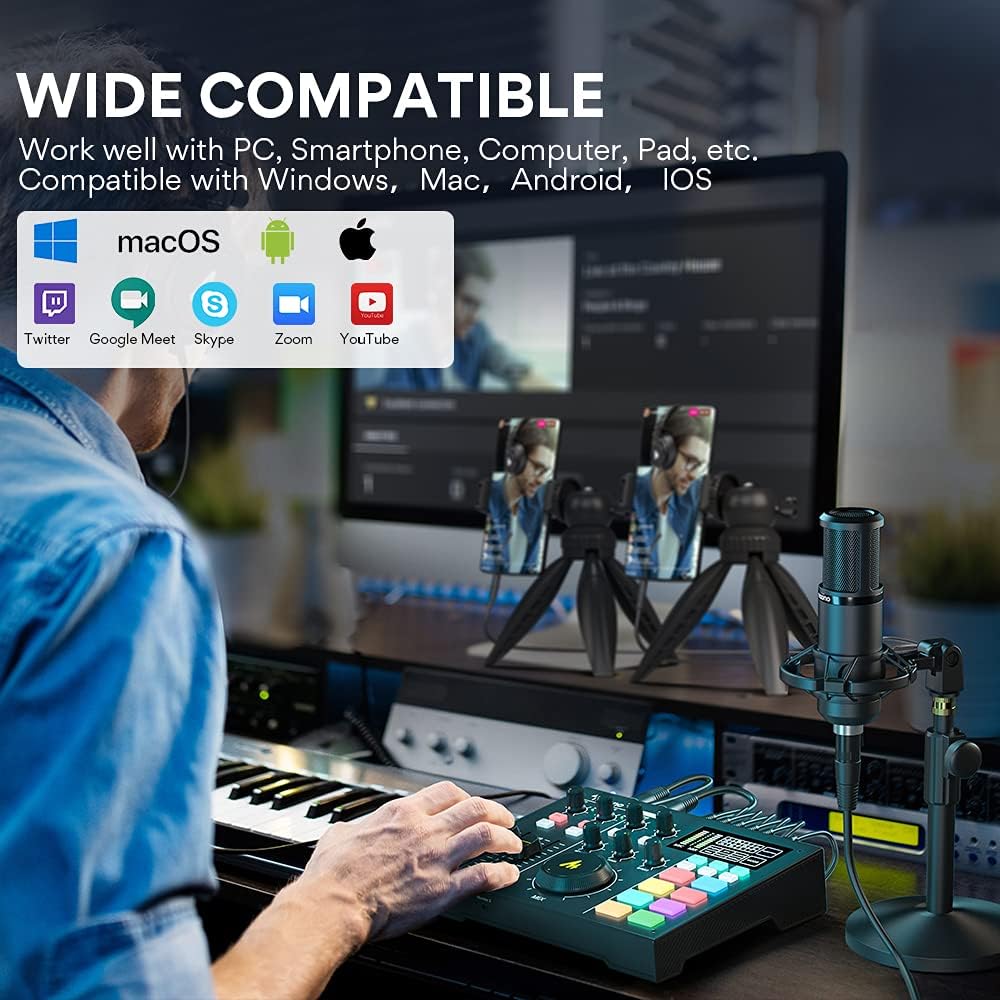 Audio Interface with DJ Mixer and Sound Card, Maonocaster Portable Podcast Production Studio for Guitar, Live Streaming, Recording, Chat, Broadcast