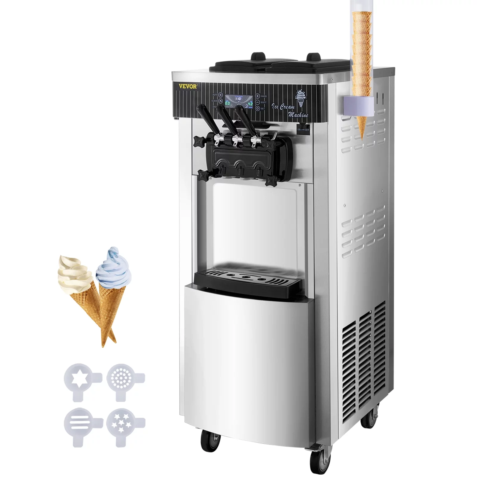 VEVOR Commercial Soft Serve Ice Cream Machine Frozen Yogurt Maker 29 qt /H 3 Flavor 2200W